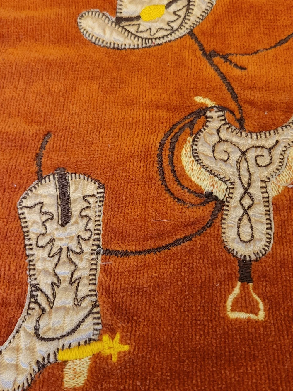 Vintage Western Single Bath Towel Cotton Boots  Made in USA Rust Orange